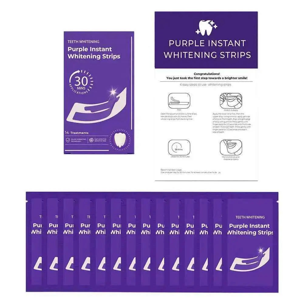 42Pairs V34 Purple Teeth Whitening Strips Fresh Breath Remove Stains Tooth Brightening Stickers Protable Teeth Whitening Product