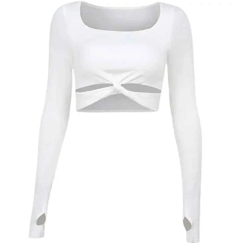 European-Style Knotted Hollow Design Long Sleeve Tee