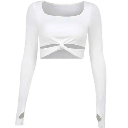 European-Style Knotted Hollow Design Long Sleeve Tee