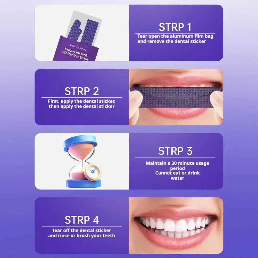 42Pairs V34 Purple Teeth Whitening Strips Fresh Breath Remove Stains Tooth Brightening Stickers Protable Teeth Whitening Product