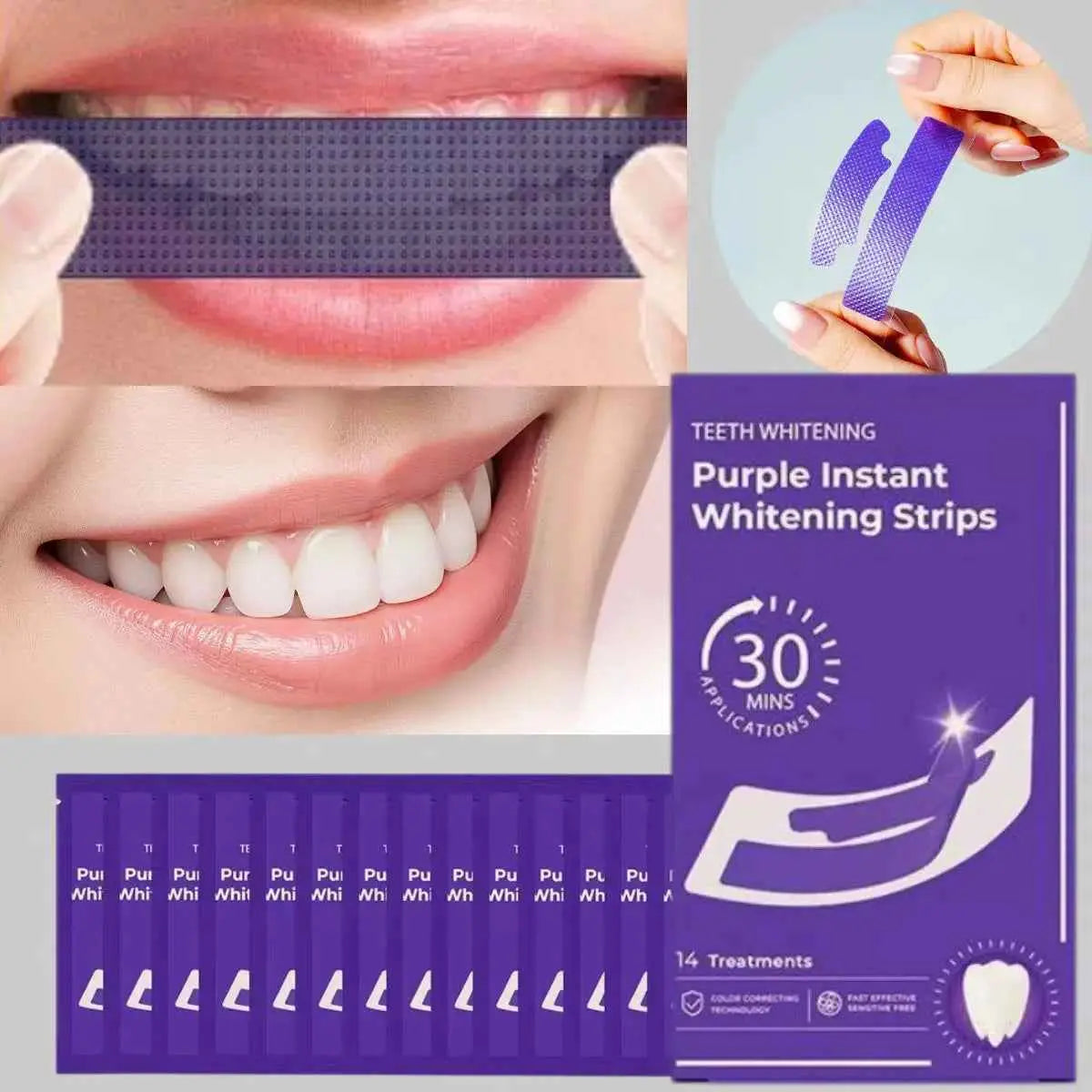 42Pairs V34 Purple Teeth Whitening Strips Fresh Breath Remove Stains Tooth Brightening Stickers Protable Teeth Whitening Product